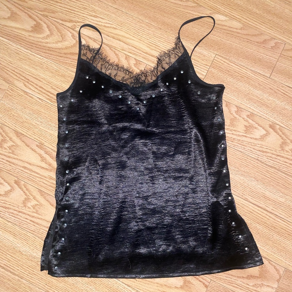 Zara Black Satin Stud Cami